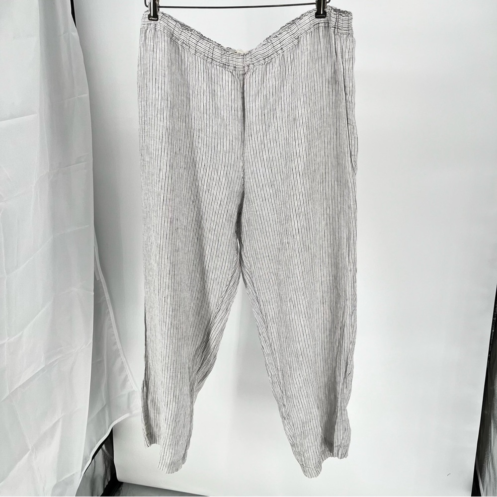 Eileen Fisher Organic Linen Pull On Pants Size XL Striped Relaxed Ankle